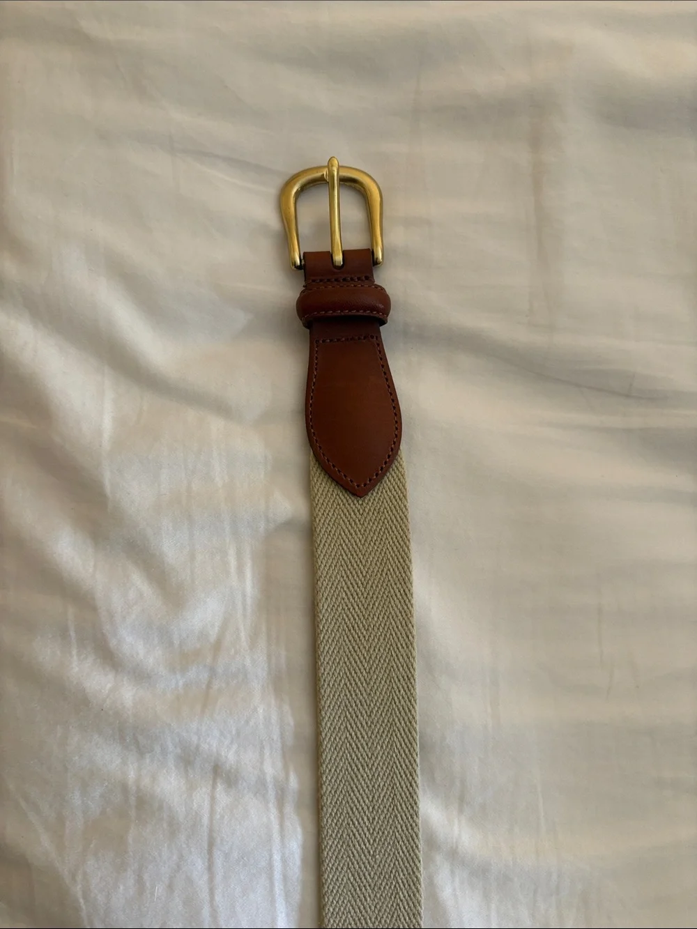 Coach Beige Canvas Belt with Brown Leather Accents and Gold Buckle